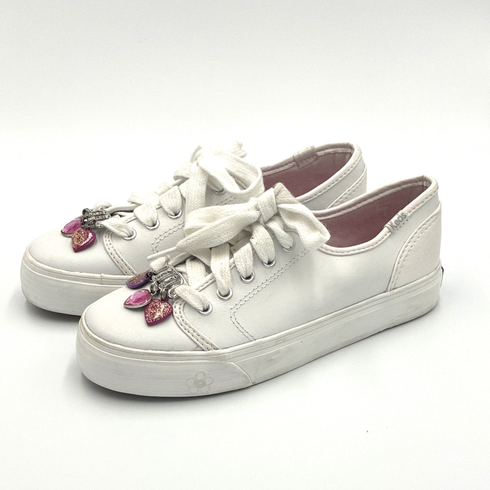 Keds Double Dutch White Leather Low Top Lace-Up Sneakers Charm Kids US 2